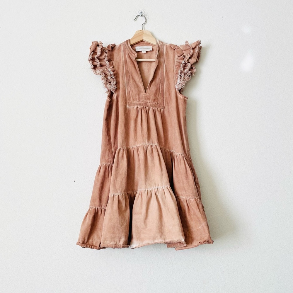 Love the Label SMALL Ember flutter sleeve minu dress in Caramel Washed Denim
